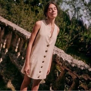 Sezane Mannie Scallop Button Front Linen Dress  NWT